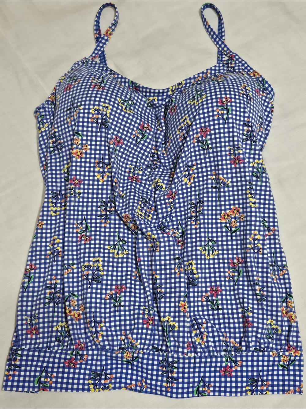 Lands' End Blouson Tankini -  Electric Blue Botanical Check